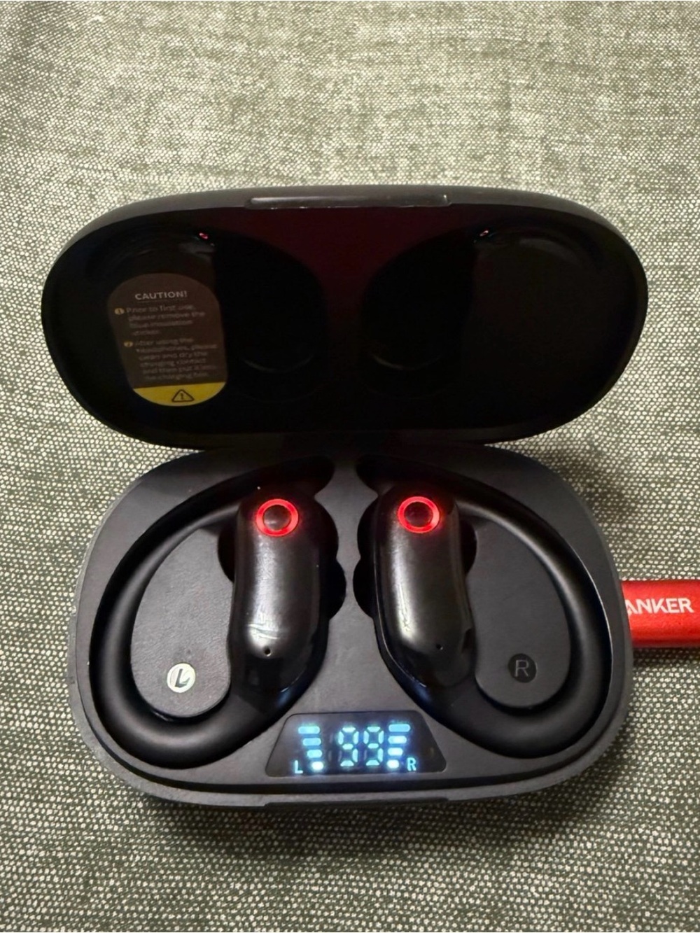 GMMN Wireless Bluetooth Earbuds with Charging Case - Black with Red Accents